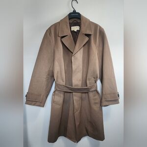 Michael Michael Kors Mens Brown Tan Belted Button-up Trench Coat Size SMALL